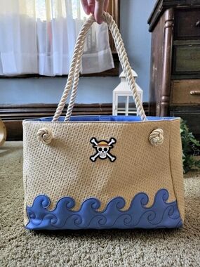 Loungefly One Piece Waves Textured Tote Bag Blue & Beige